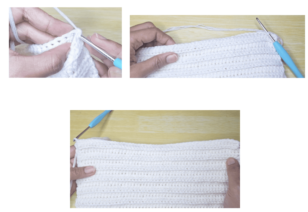 Folding the crochet hat in half 